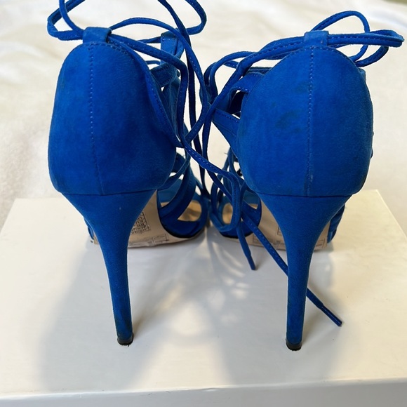 Blue Lace Up Sandal Heels - Picture 4 of 6